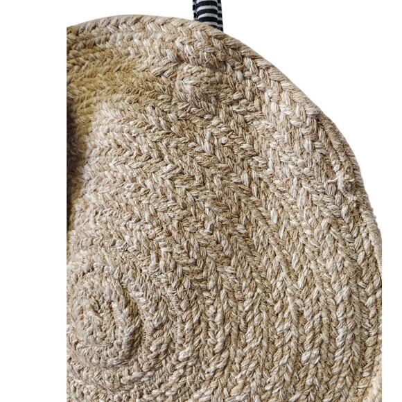 Fifth & Luxe Boho Woven Round Tan Rafia Striped Handle Beach Resort Purse Bag - Picture 6 of 7